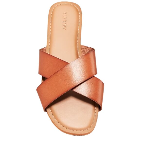 Old Navy Criss-Cross Faux-Leather Sandals Cognac Brown Size 7 1/2 - Picture 1 of 3